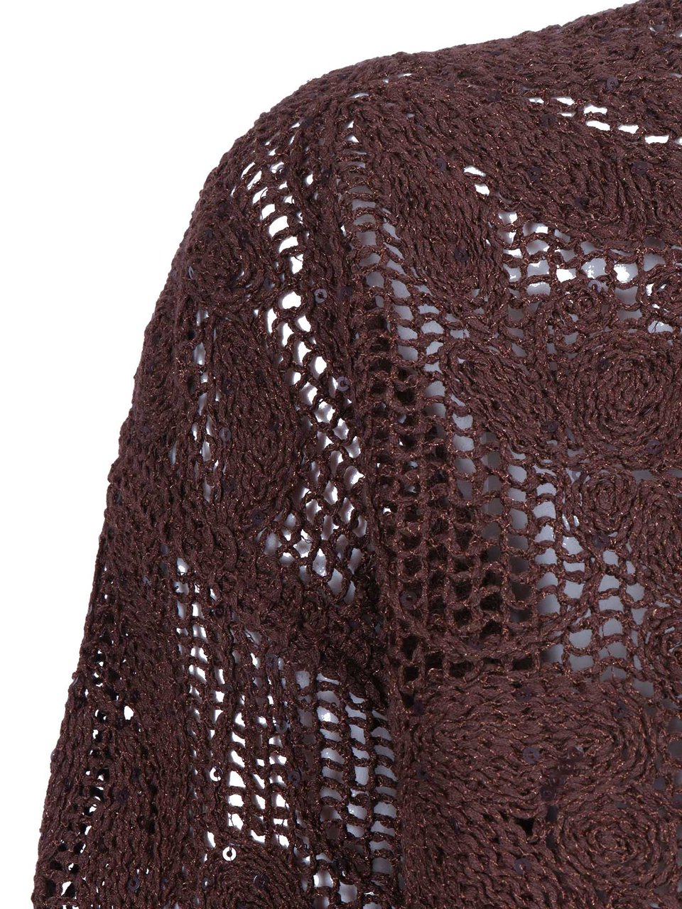 Kangra Cropped Open Knit Sequined Top Maroon