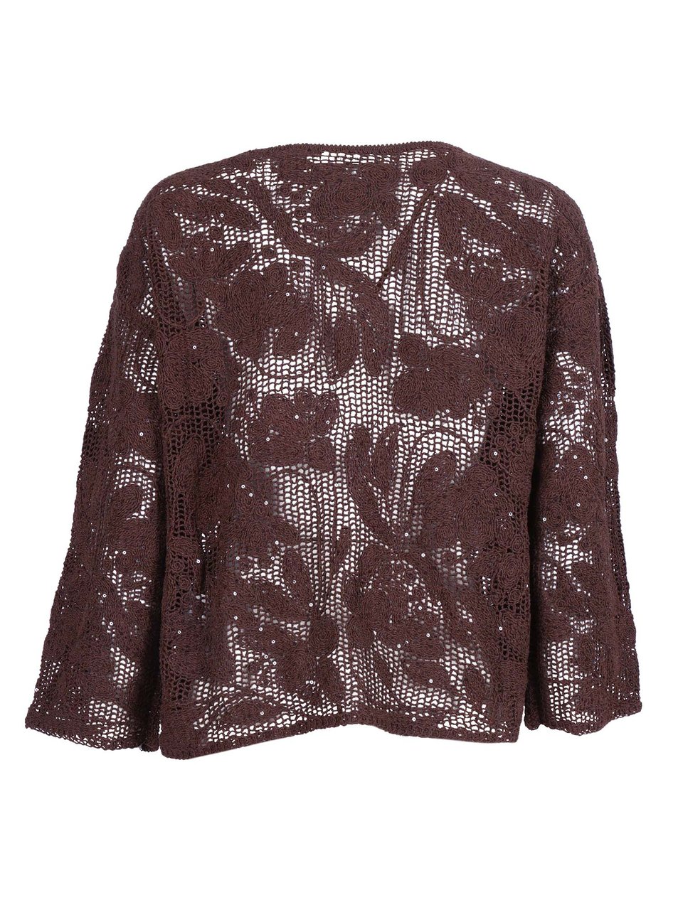 Kangra Cropped Open Knit Sequined Top Maroon