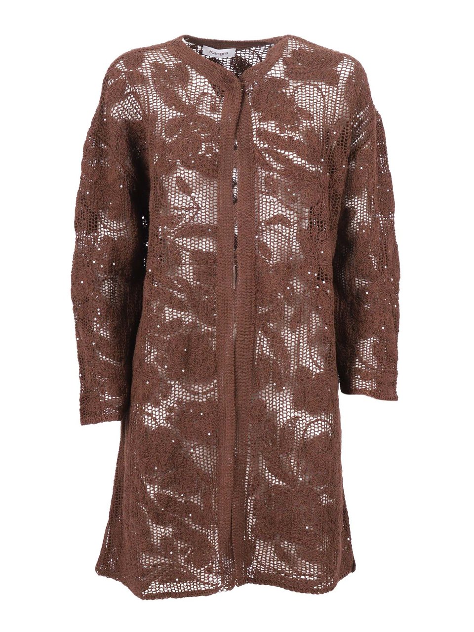 Kangra Brown Open Knit Sequined Jacket Bruin
