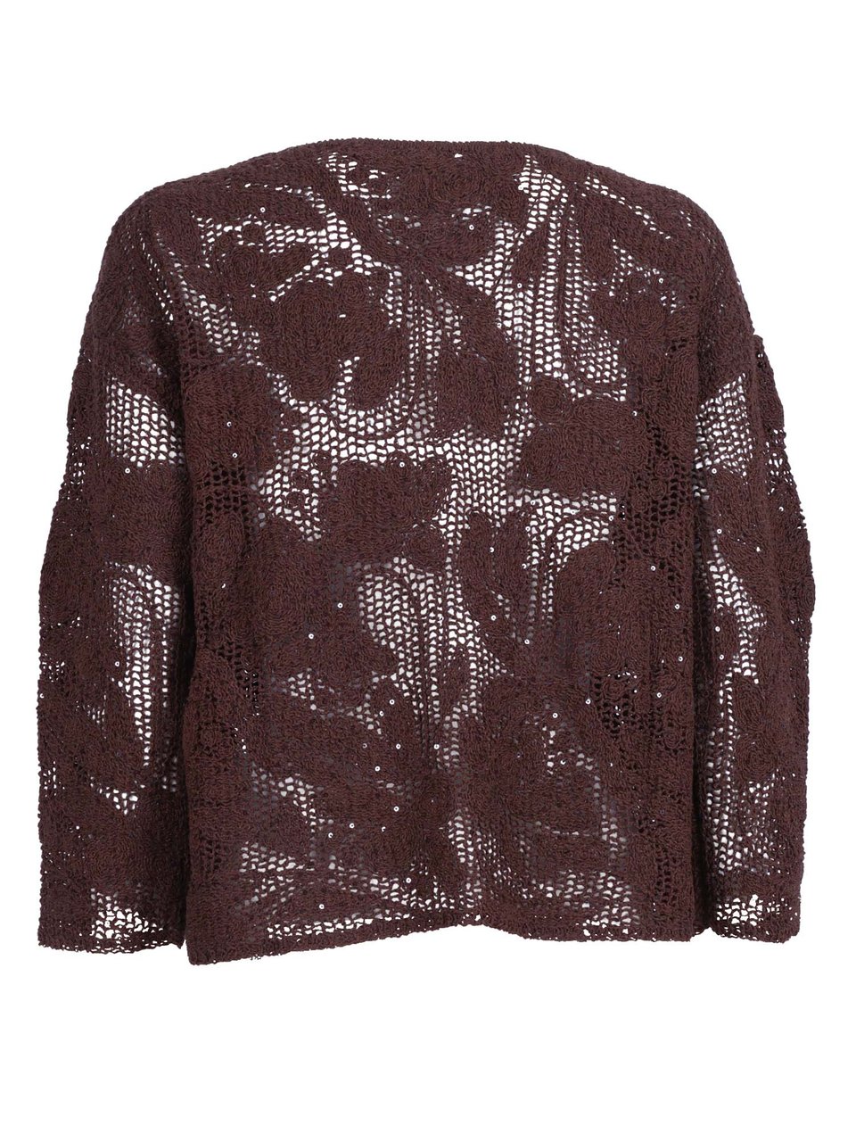 Kangra Cropped Open Knit Sequined Top Zwart