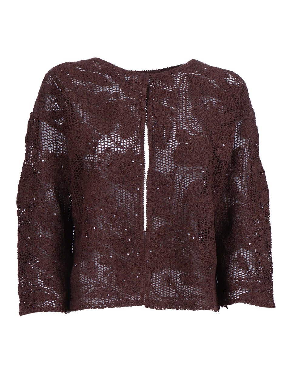 Kangra Cropped Open Knit Sequined Top Zwart