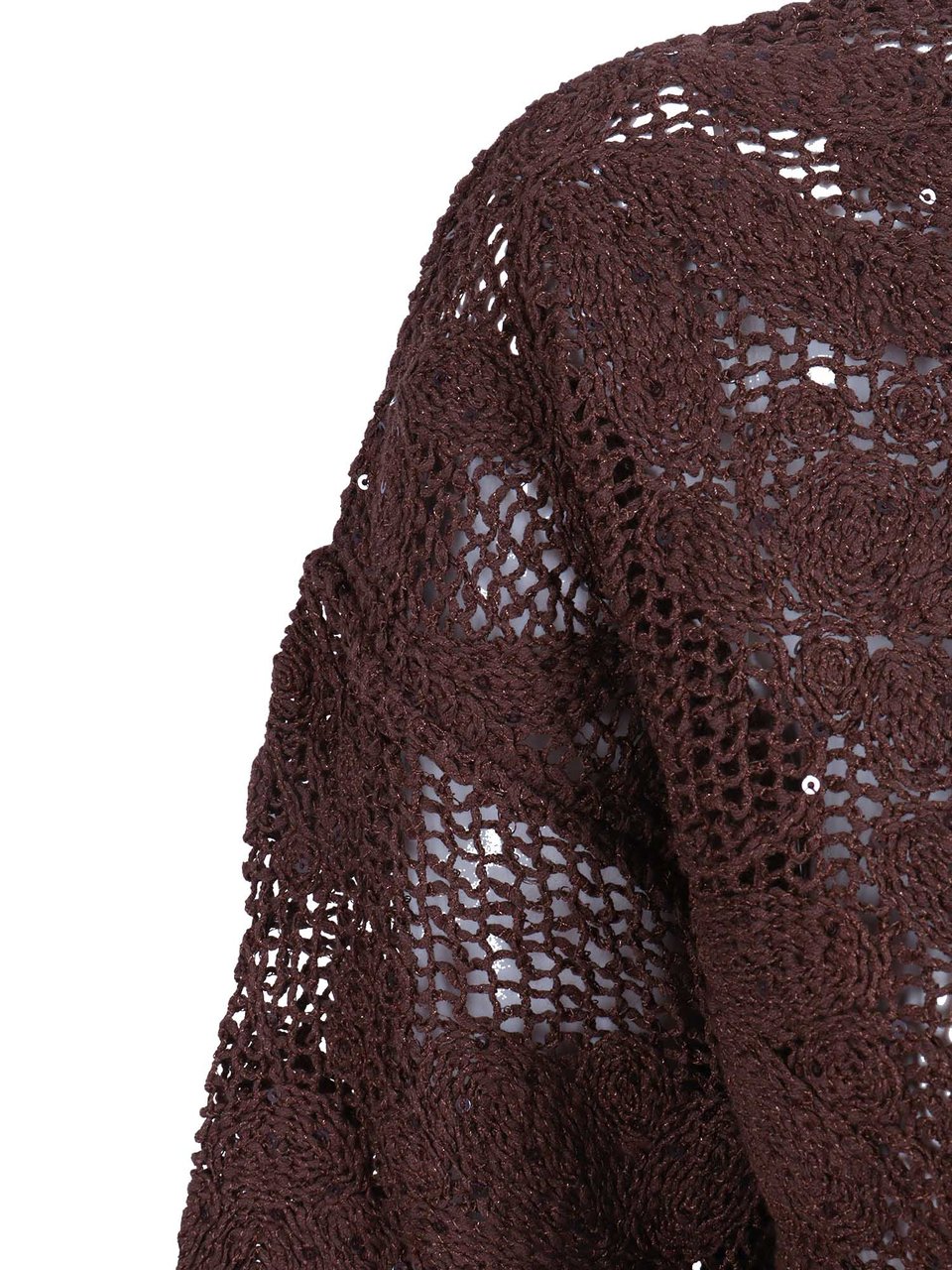 Kangra Cropped Open Knit Sequined Top Zwart