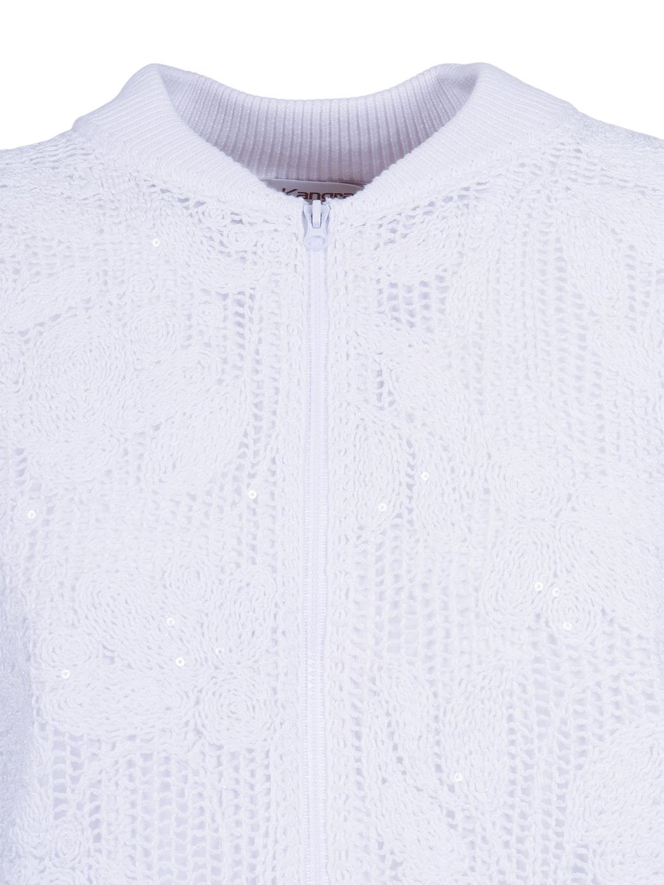 Kangra Lace Knit Sequined Bomber Jacket Wit