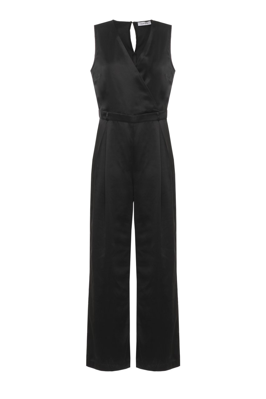 Kangra Tailored Black Jumpsuit With V-Neckline And Side Zip Fastening Zwart