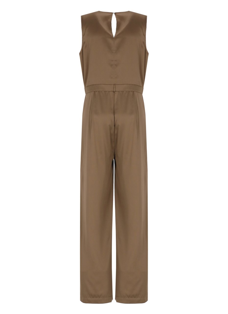 Kangra Brown Cashmere Jumpsuit With Tailored Fit And V-Neckline Bruin