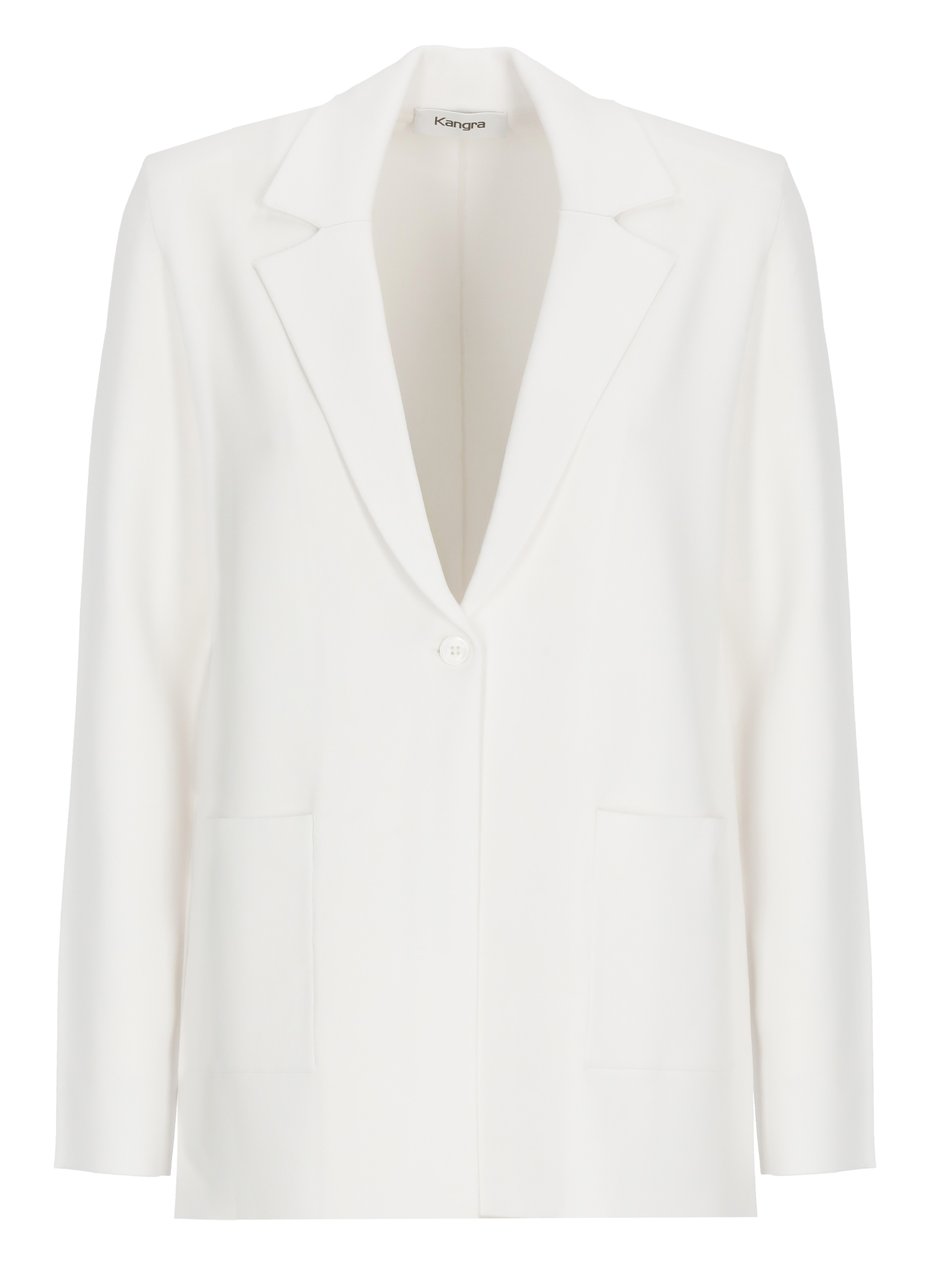 Kangra White Viscose Single Breasted Blazer Wit