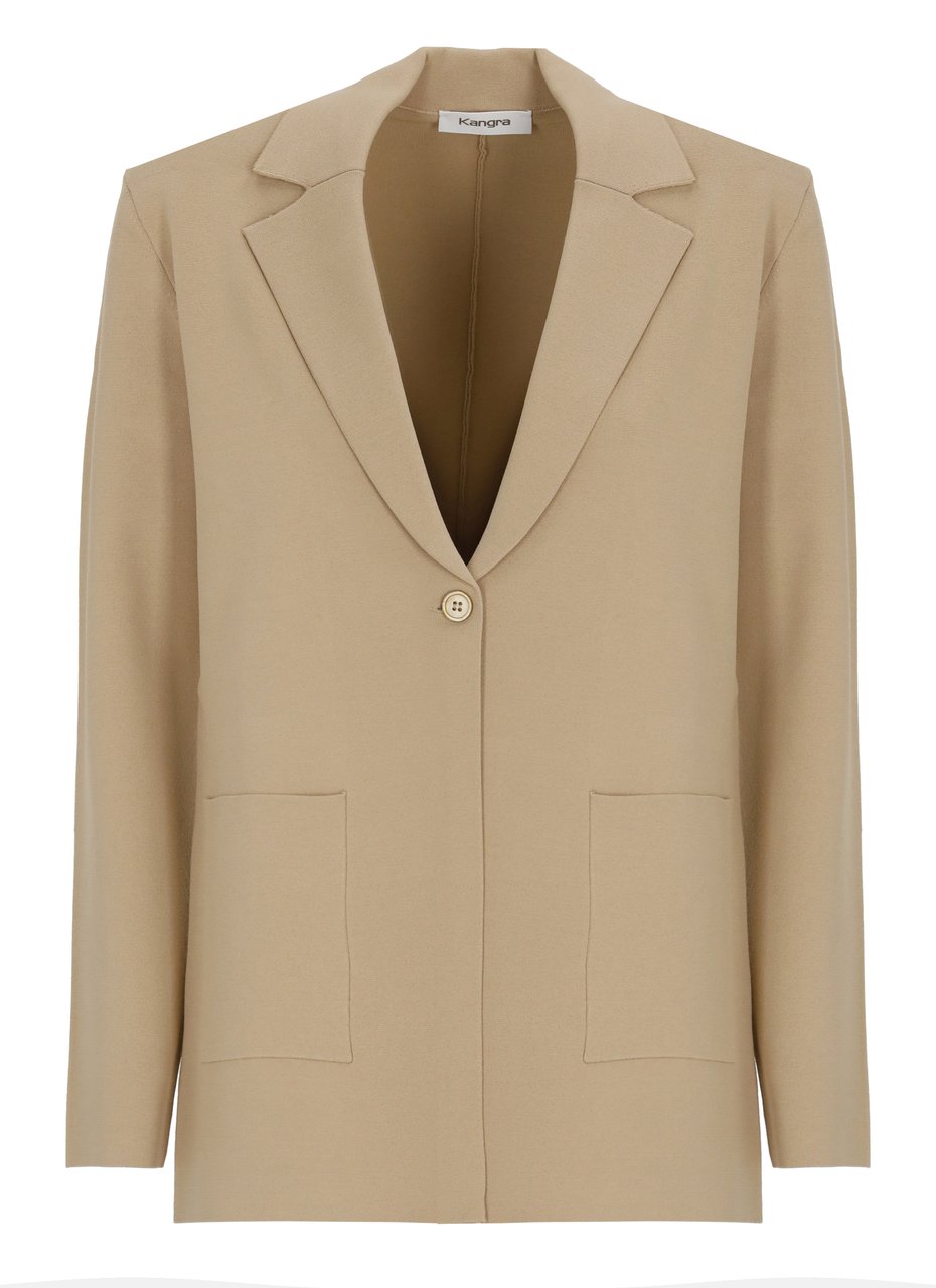 Kangra Beige Viscose Single Breasted Blazer Bruin