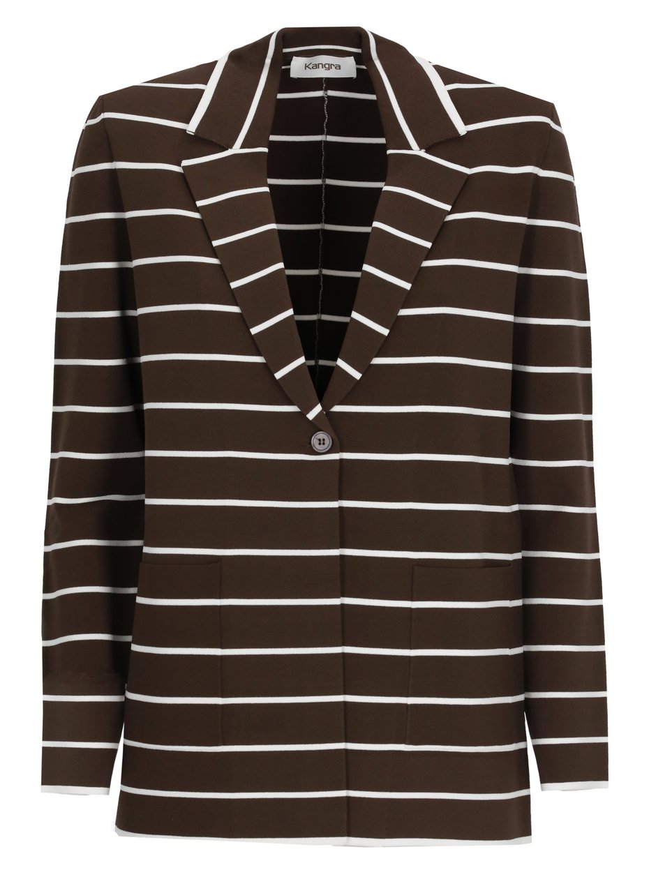 Kangra Brown Viscose Striped Pinstripe Blazer Zwart