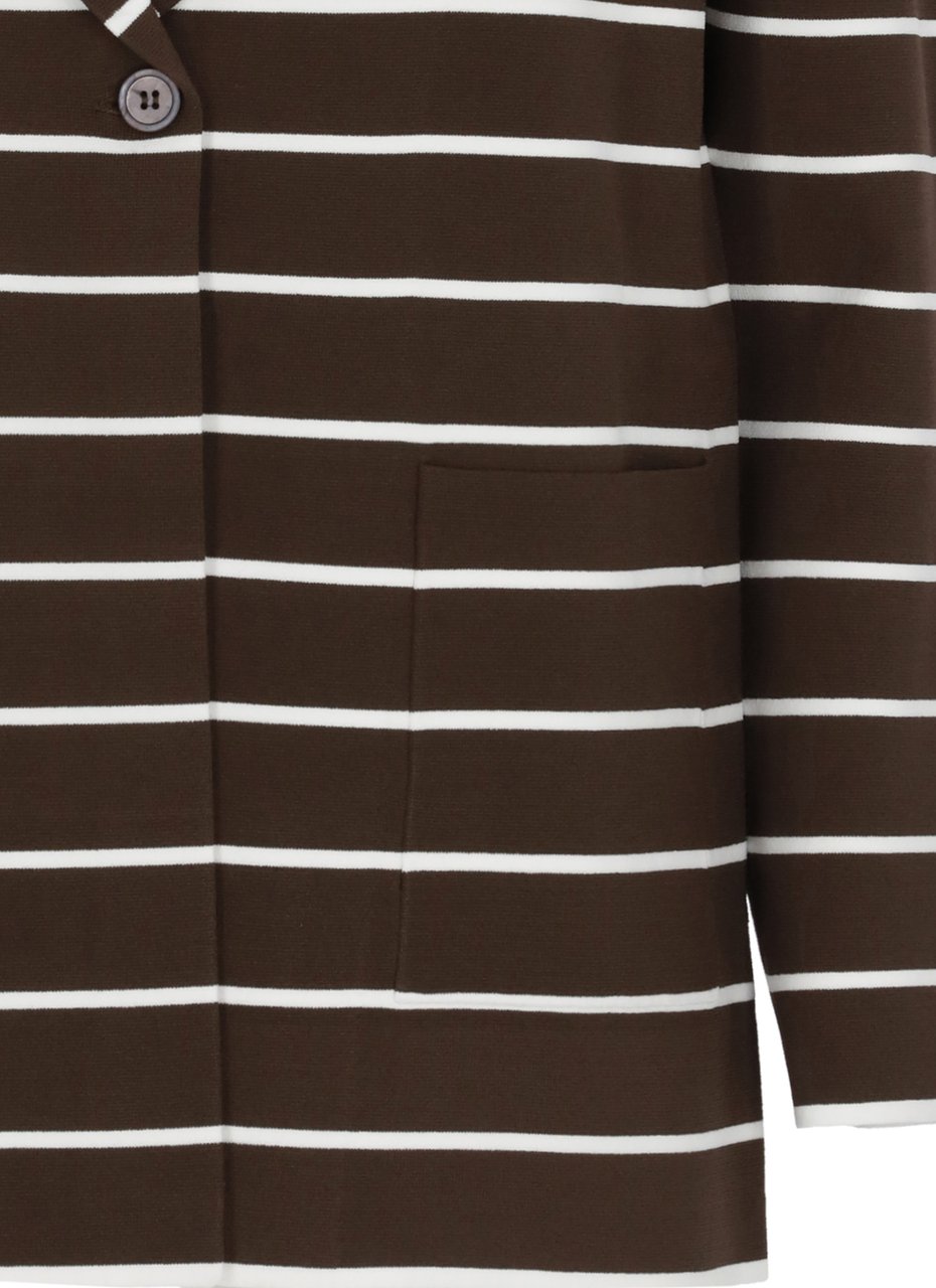 Kangra Brown Viscose Striped Pinstripe Blazer Zwart