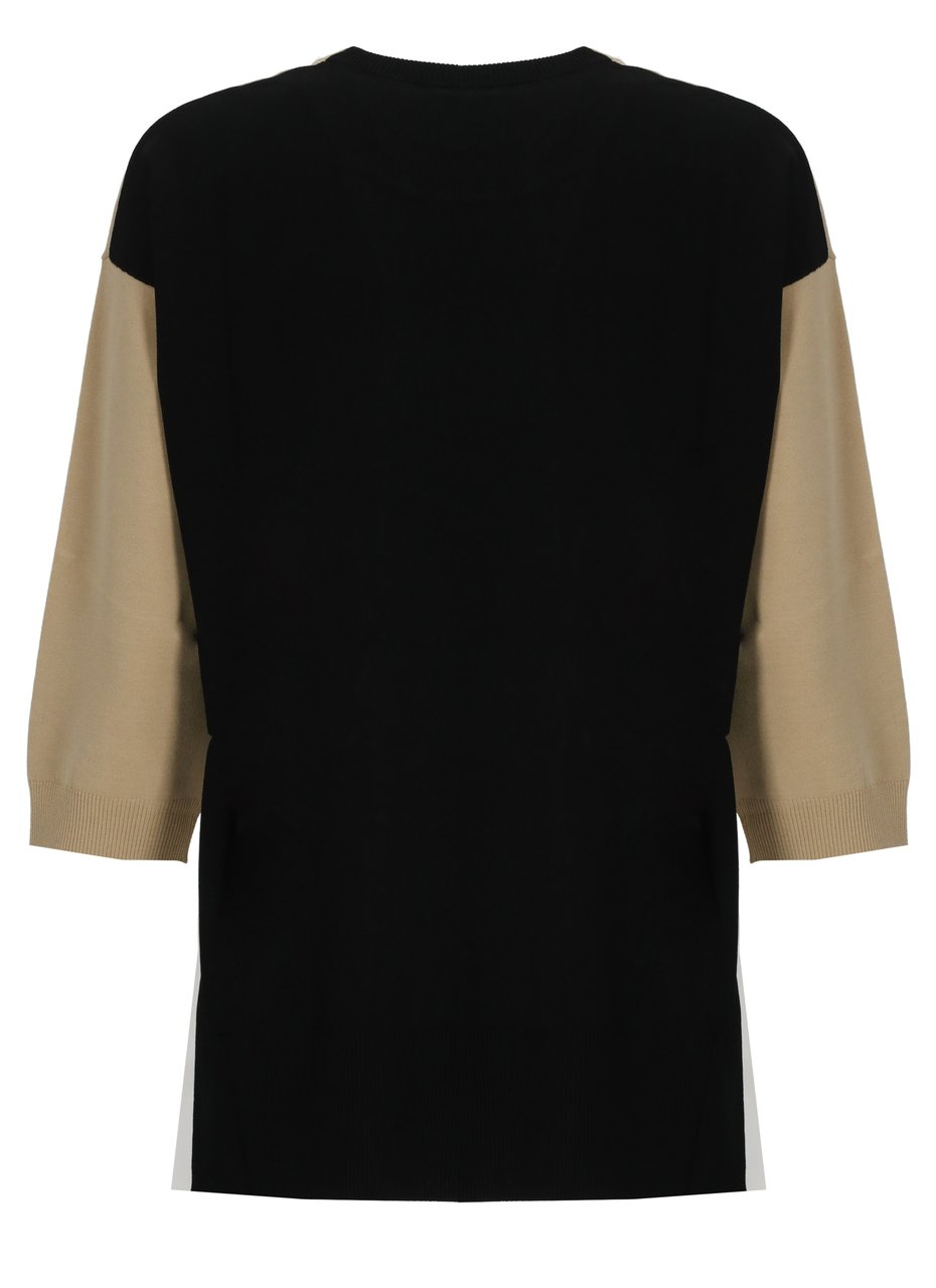 Kangra Beige Viscose Color-Block Crewneck Sweater Bruin