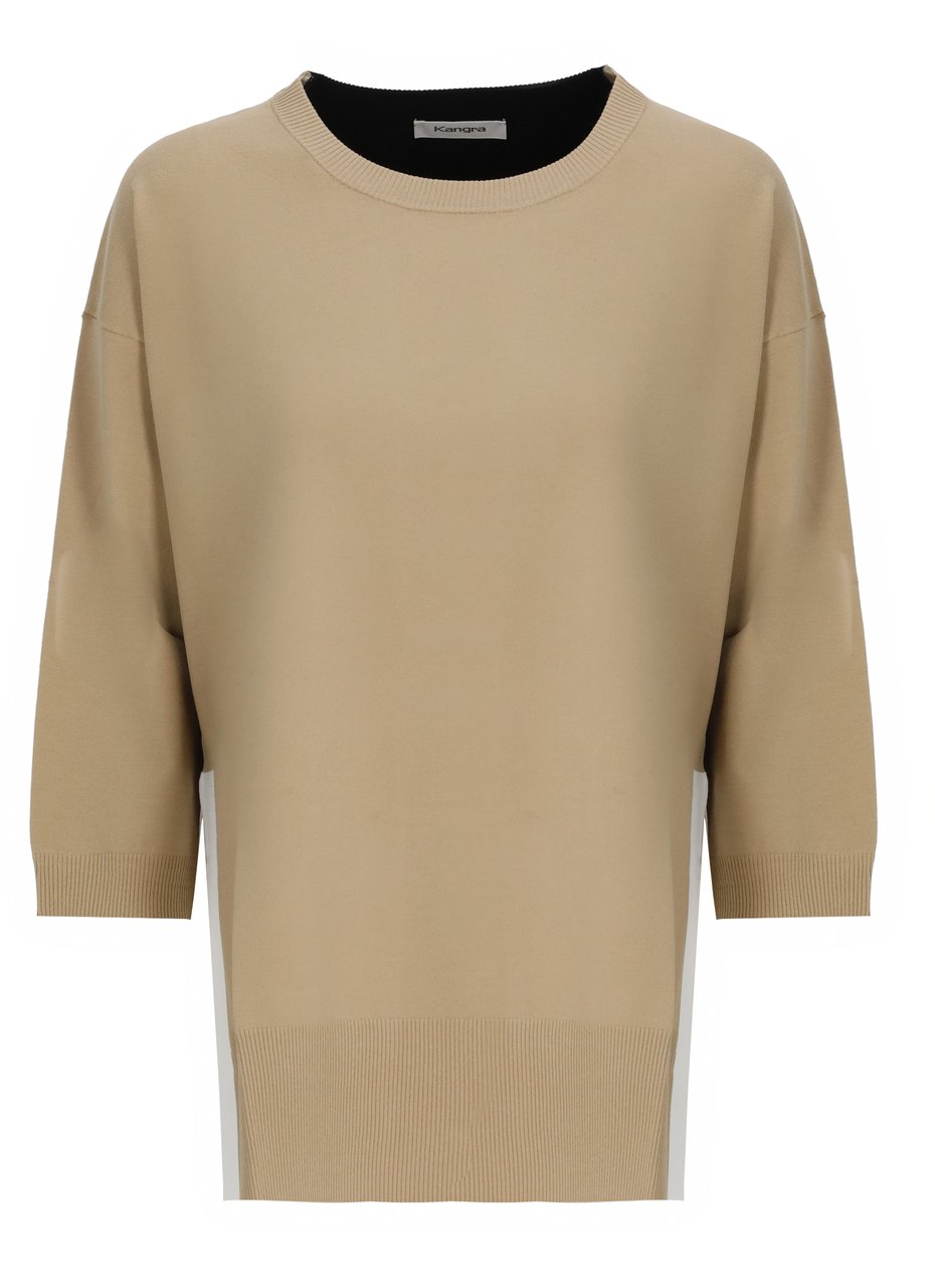 Kangra Beige Viscose Color-Block Crewneck Sweater Bruin