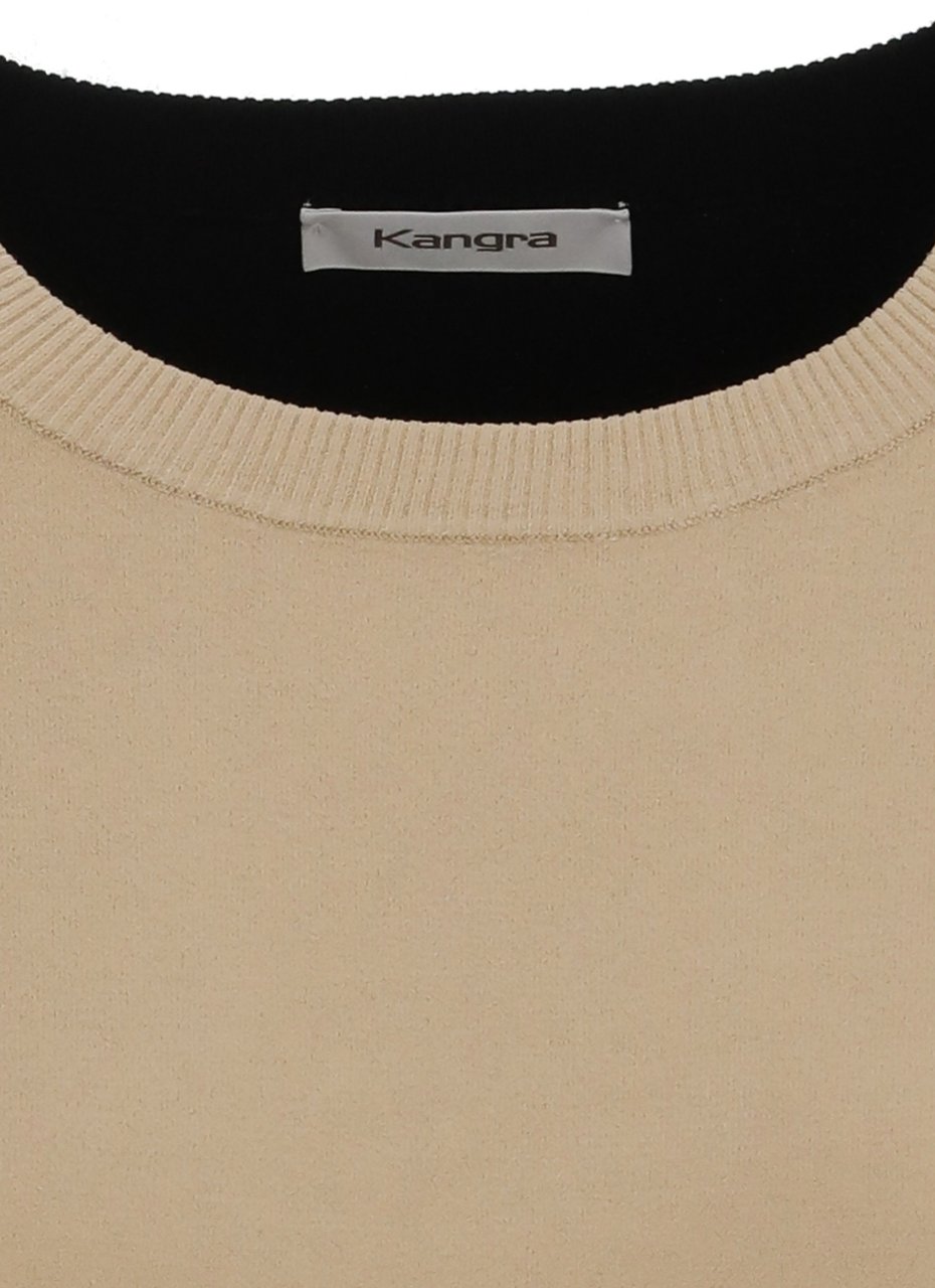 Kangra Beige Viscose Color-Block Crewneck Sweater Bruin