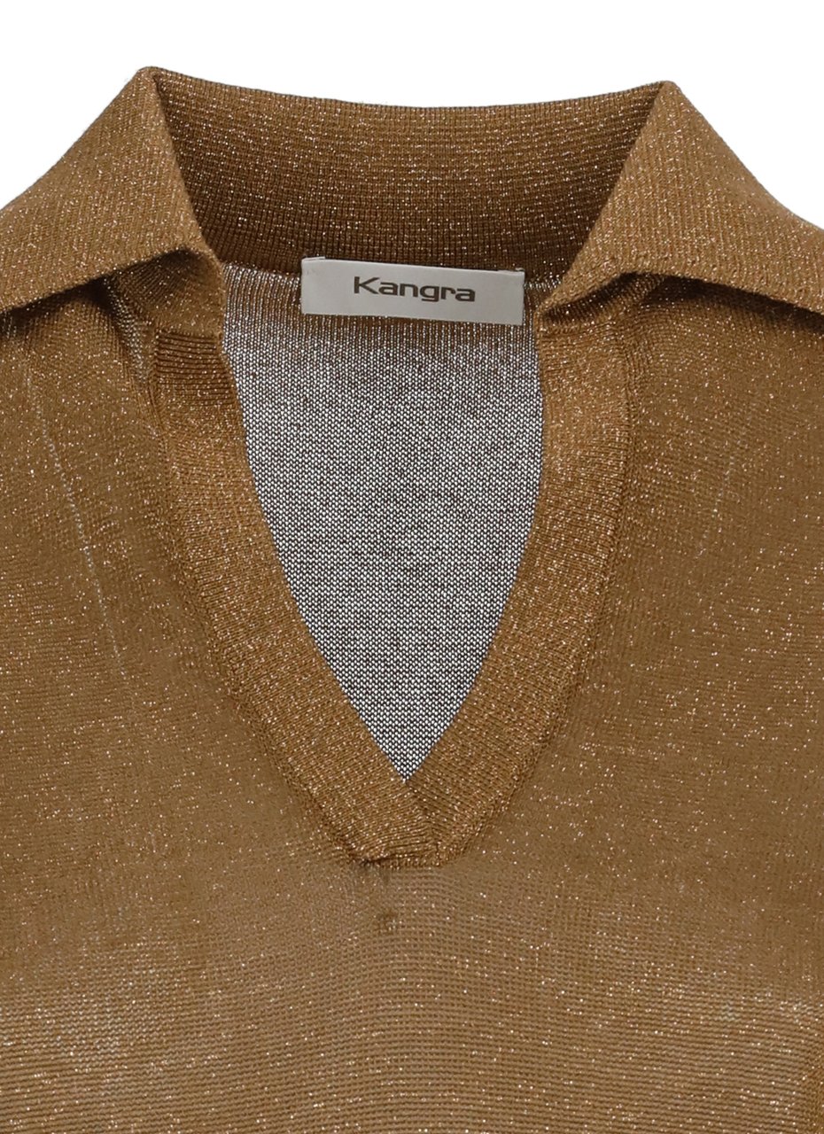 Kangra Bronze Lurex Viscose Polo Shirt Bruin