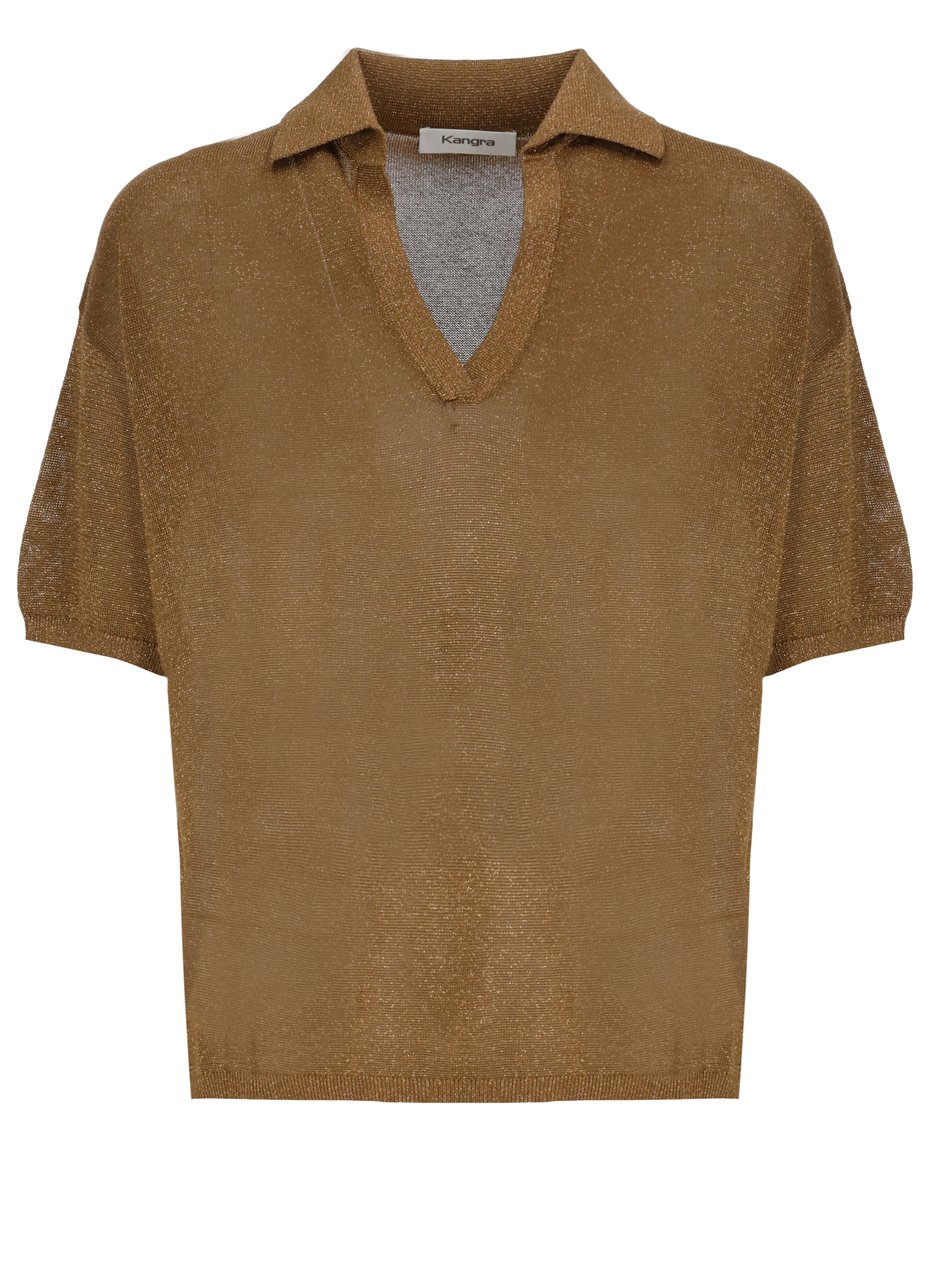 Kangra Bronze Lurex Viscose Polo Shirt Bruin