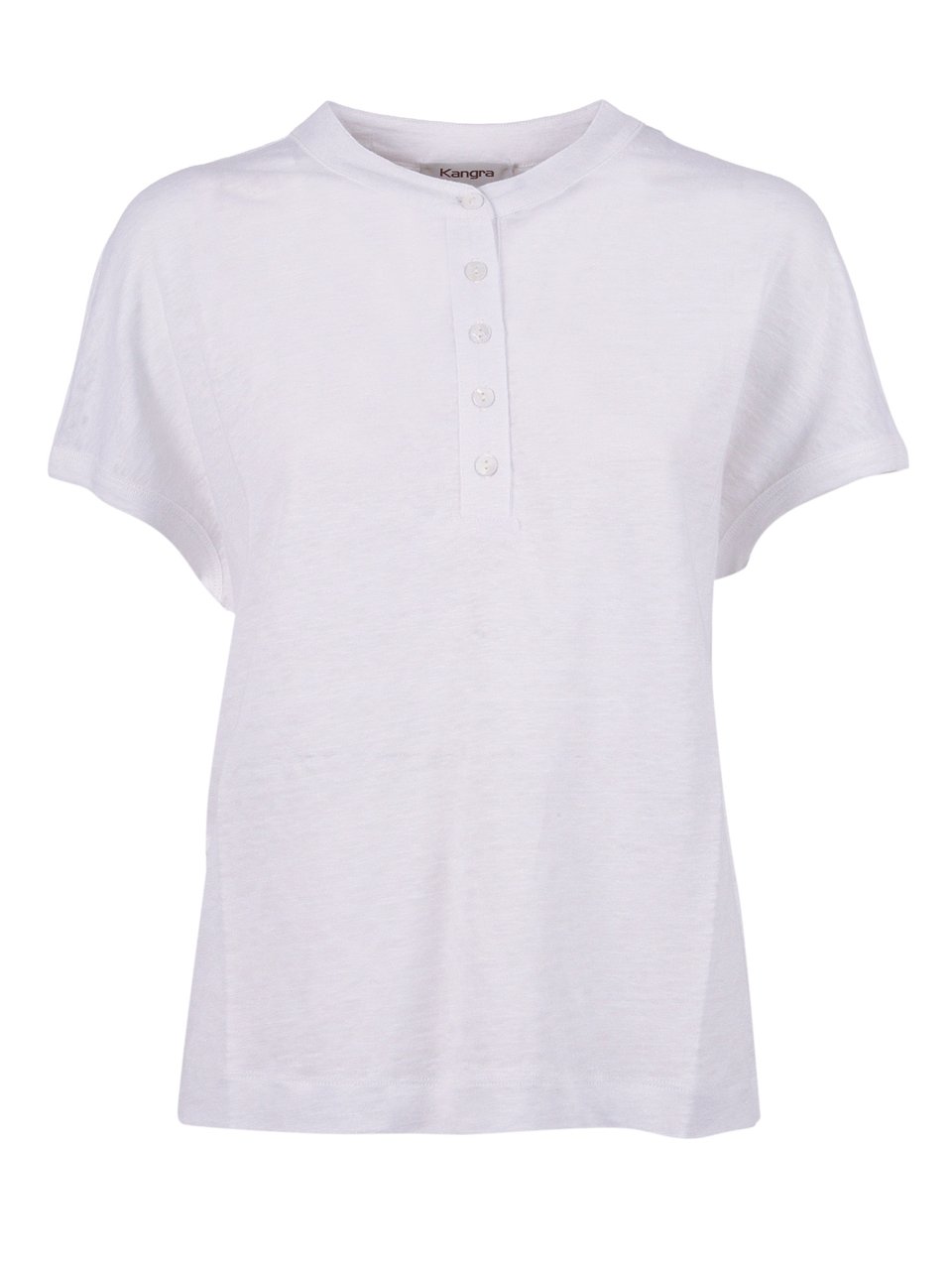 Kangra Linen Jersey Button Serafino Top Wit