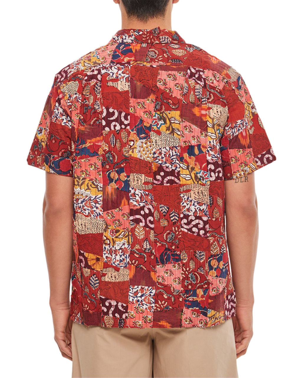 Kardo All-Over Patchwork Cotton Bowling Shirt with Classic Collar Rood