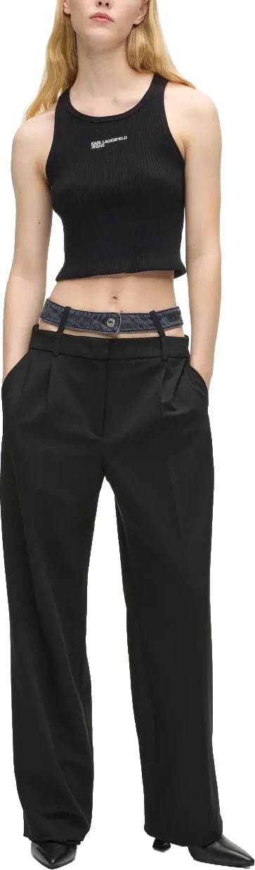 Karl Lagerfeld Wide-Leg High-Waisted Tailored Pants with Denim-Inspired Belt Zwart