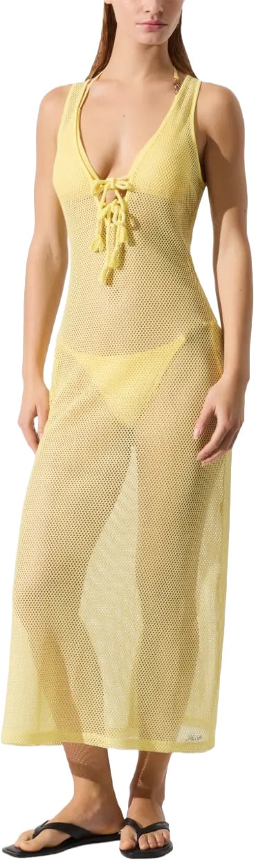 Karl Lagerfeld Sleeveless Long Mesh Dress with Lace-Up Detail Neutraal