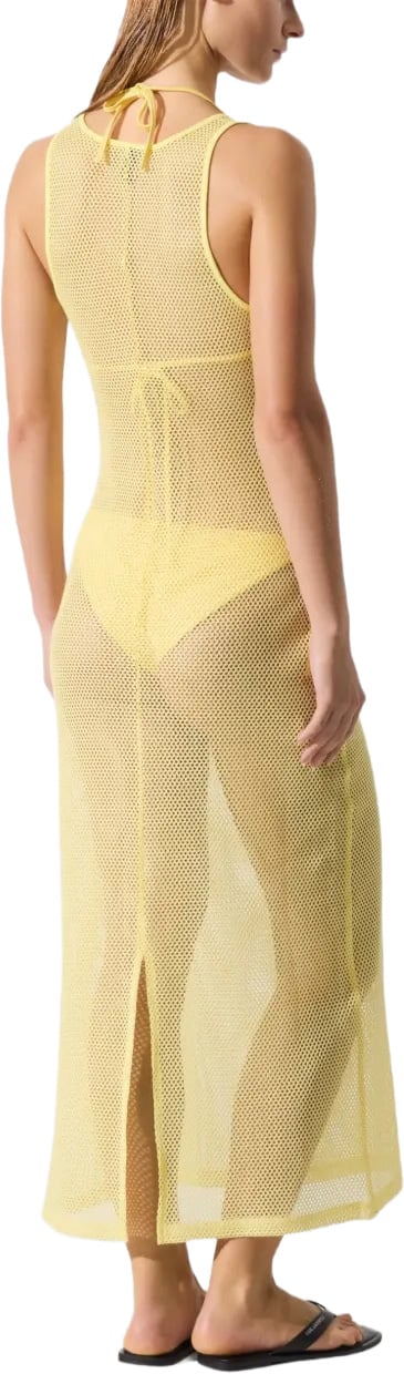 Karl Lagerfeld Sleeveless Long Mesh Dress with Lace-Up Detail Neutraal