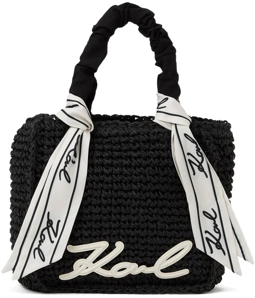 Karl Lagerfeld Woven Handbag with Ruched Handle and Signature Detail Zwart