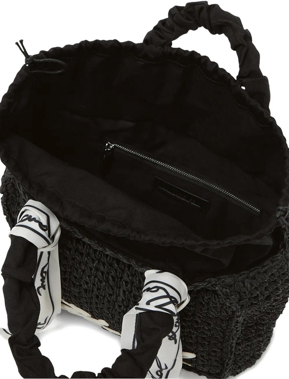 Karl Lagerfeld Woven Handbag with Ruched Handle and Signature Detail Zwart