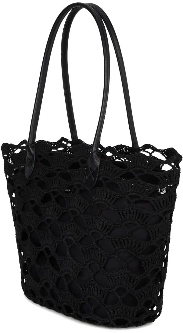 Karl Lagerfeld Intricate Openwork Crochet Tote Bag with Logo Detail Zwart