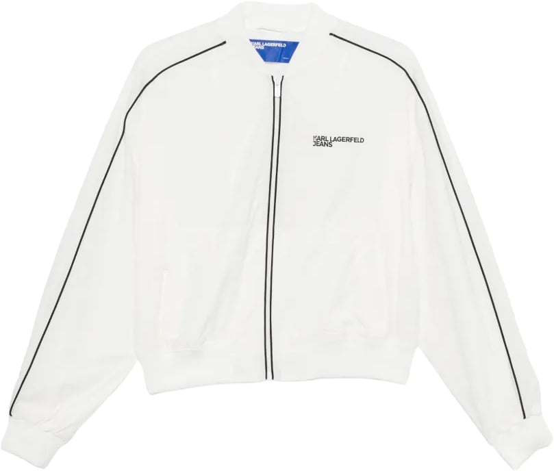 Karl Lagerfeld Cropped Bomber Jacket with Black Piping Wit