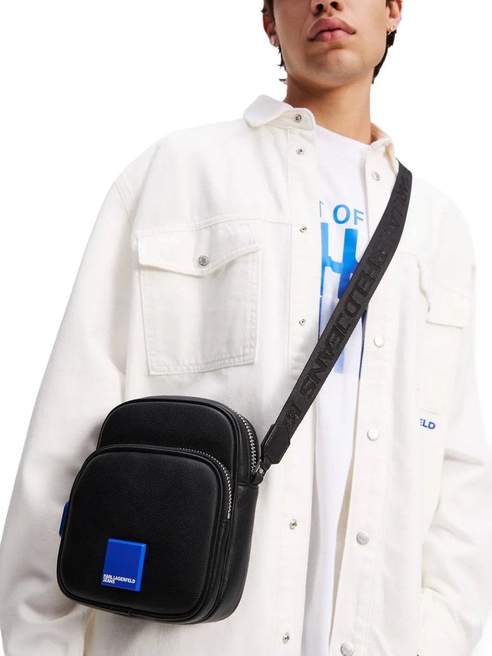 Karl Lagerfeld Textured Black Crossbody Bag with Branding Zwart