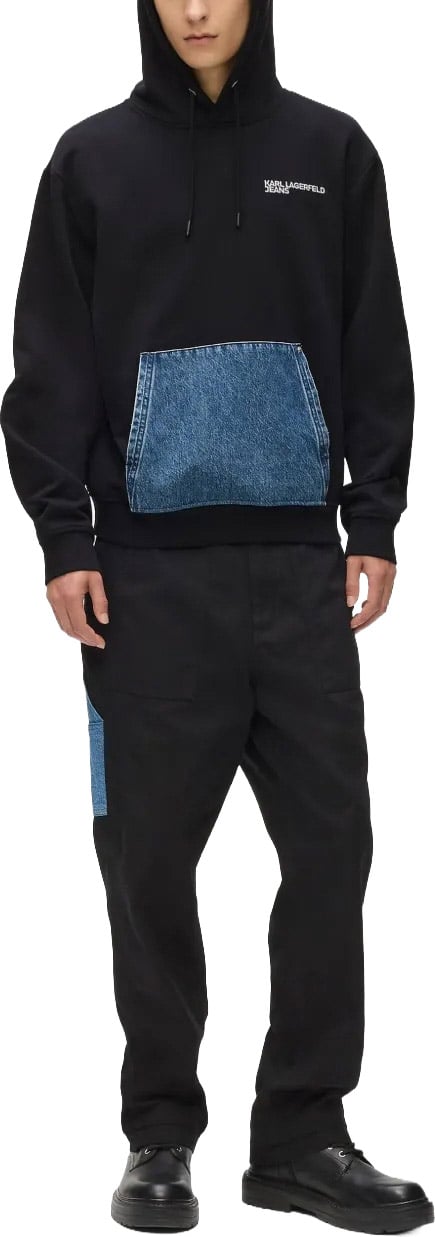 Karl Lagerfeld Hooded Sweatshirt with Denim Patch Pocket Zwart