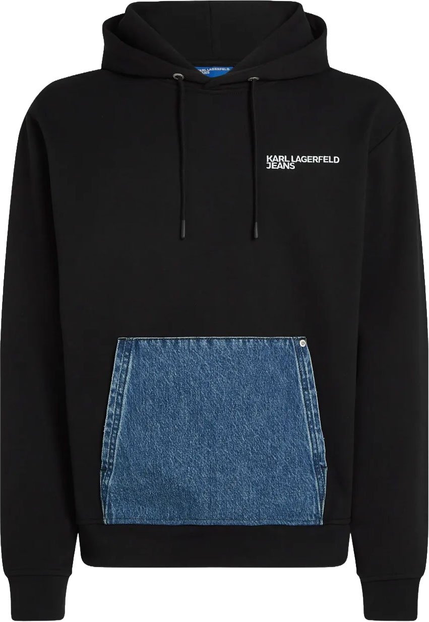 Karl Lagerfeld Hooded Sweatshirt with Denim Patch Pocket Zwart