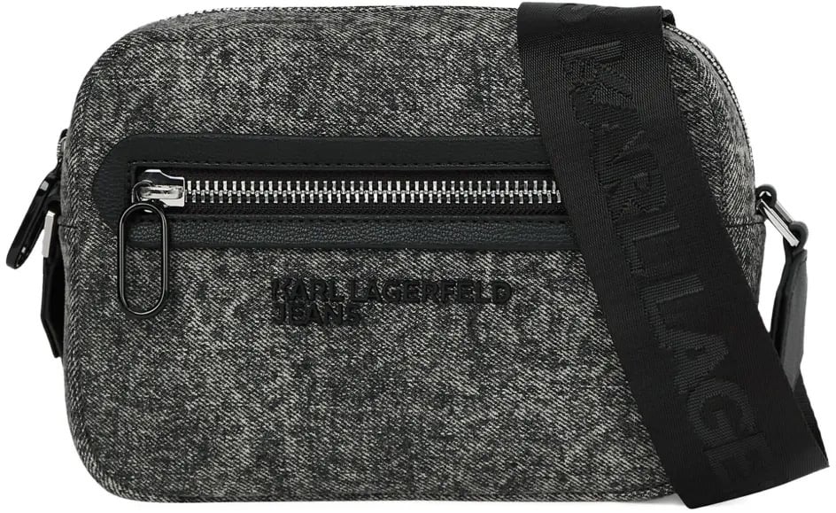 Karl Lagerfeld Textured Grey Fabric Borsello Crossbody Bag Grijs
