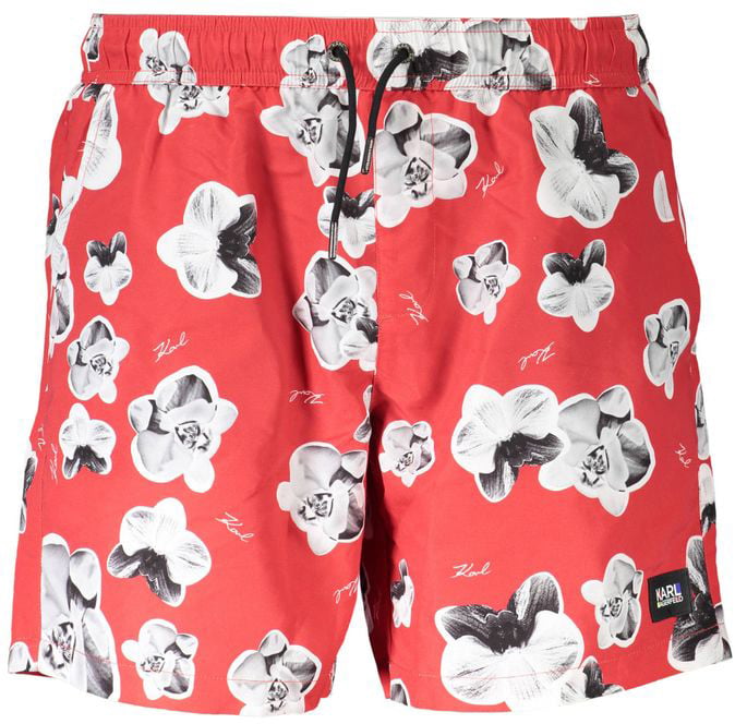 Karl Lagerfeld Red Polyester Men's Swim Trunk Rood