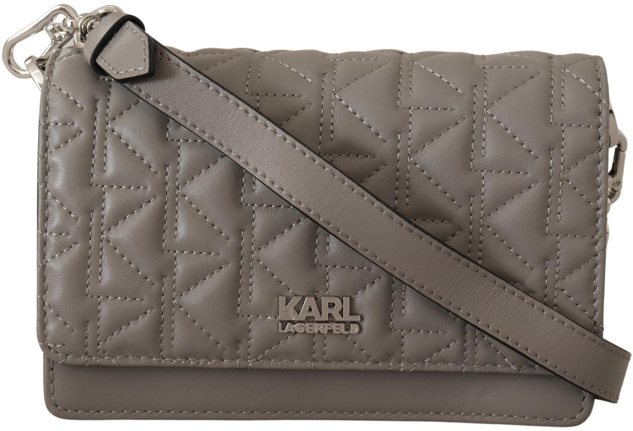 Karl Lagerfeld Light Grey Leather Crossbody Bag Grijs