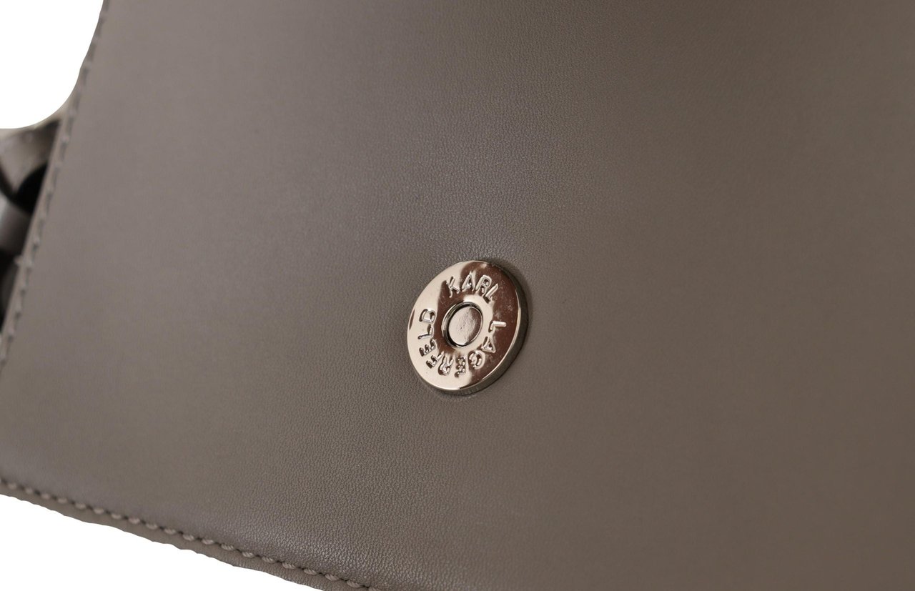 Karl Lagerfeld Light Grey Leather Crossbody Bag Grijs
