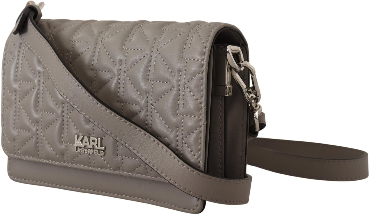 Karl Lagerfeld Light Grey Leather Crossbody Bag Grijs