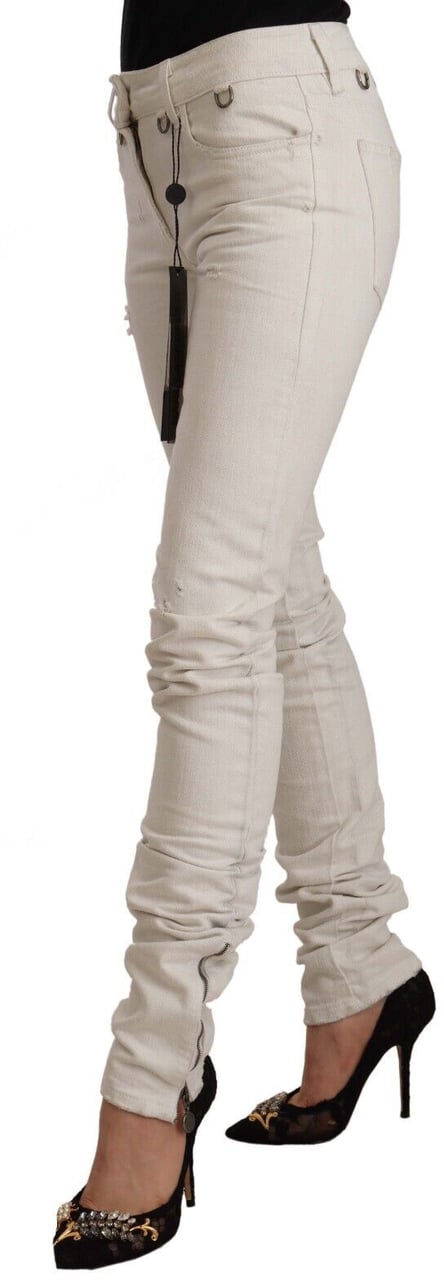 Karl Lagerfeld White Mid Waist Cotton Denim Slim Fit Jeans Wit