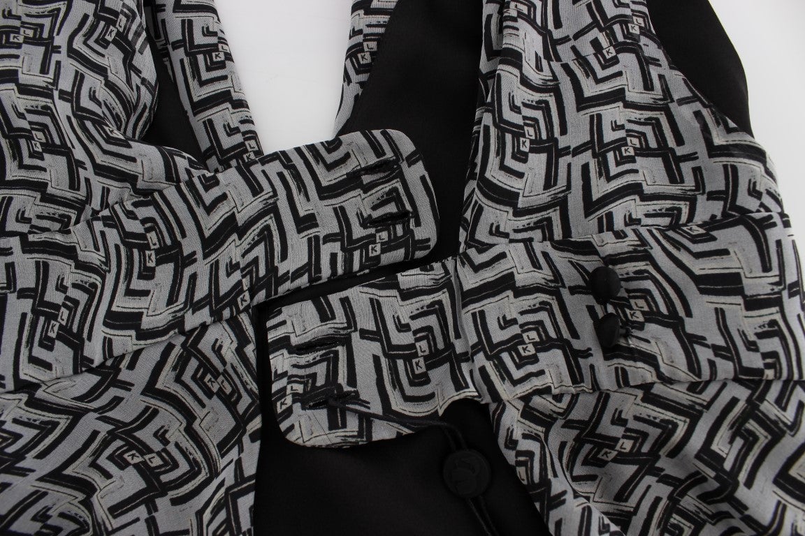 Karl Lagerfeld Gray Black Silk Blouse Top Grijs