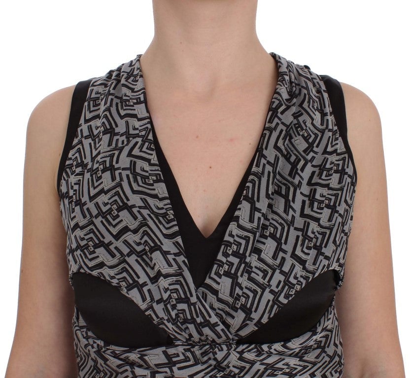 Karl Lagerfeld Gray Black Silk Blouse Top Grijs