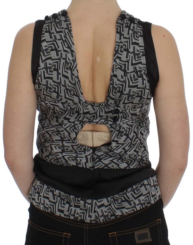 Karl Lagerfeld Gray Black Silk Blouse Top Grijs