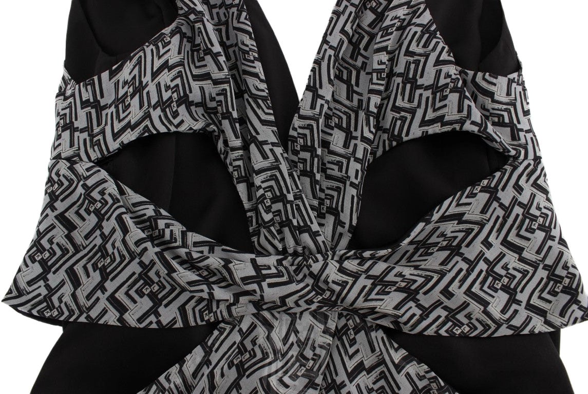 Karl Lagerfeld Gray Black Silk Blouse Top Grijs