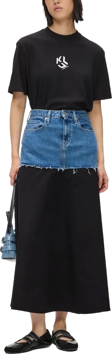 Karl Lagerfeld Midi Skirt with Denim-Effect Waist Zwart