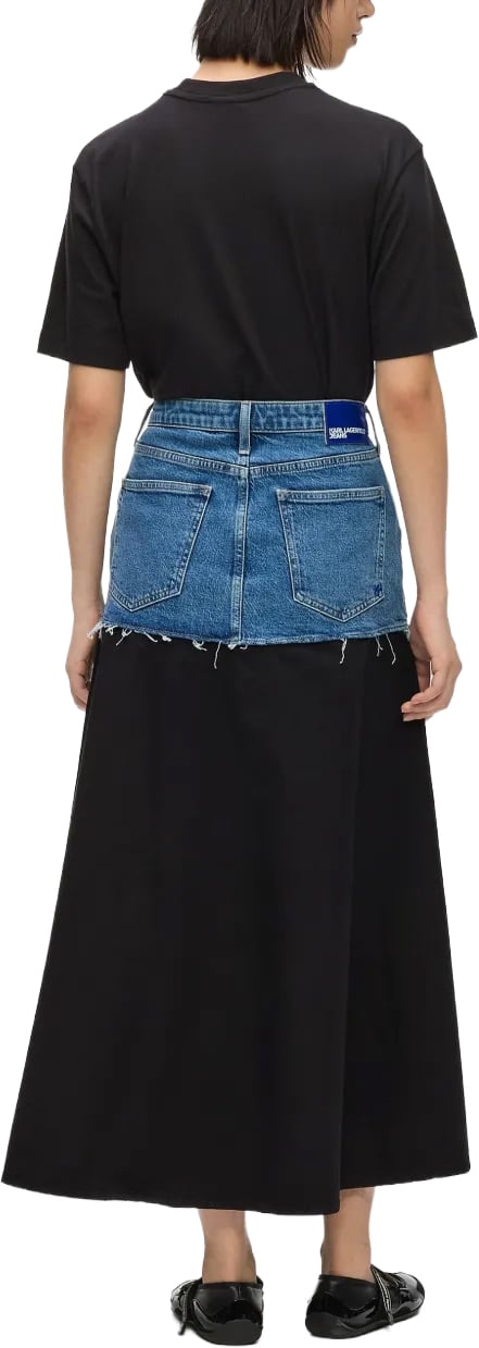 Karl Lagerfeld Midi Skirt with Denim-Effect Waist Zwart