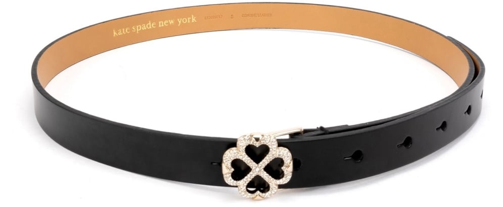 Kate Spade New York Flower Logo Buckle Leather Belt Zwart