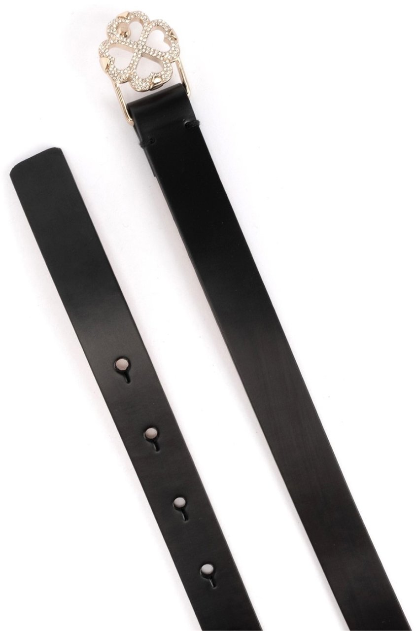 Kate Spade New York Flower Logo Buckle Leather Belt Zwart