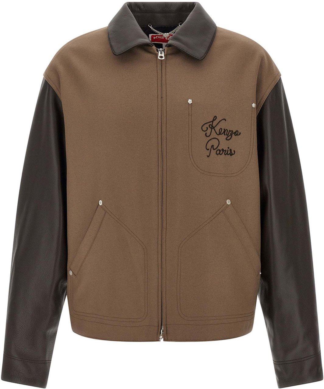 Kenzo Brown Virgin Wool Leather Jacket Bruin