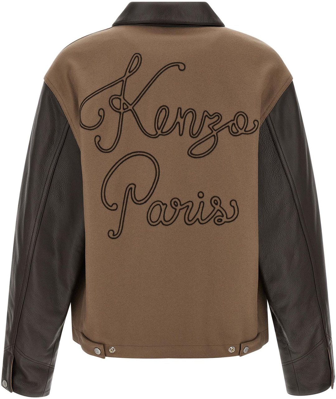 Kenzo Brown Virgin Wool Leather Jacket Bruin