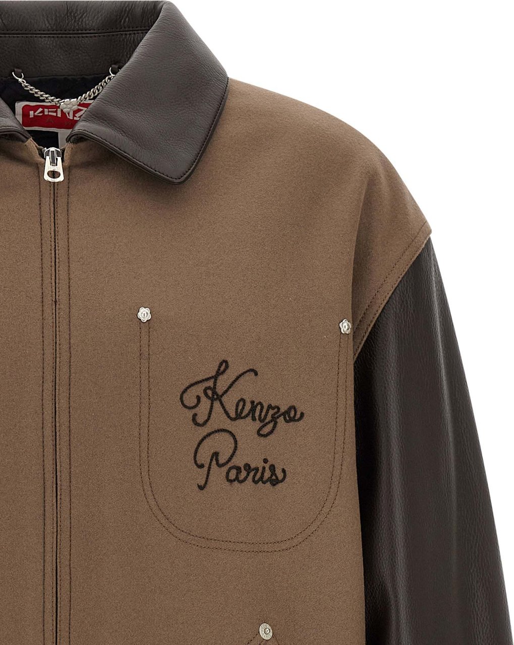 Kenzo Brown Virgin Wool Leather Jacket Bruin