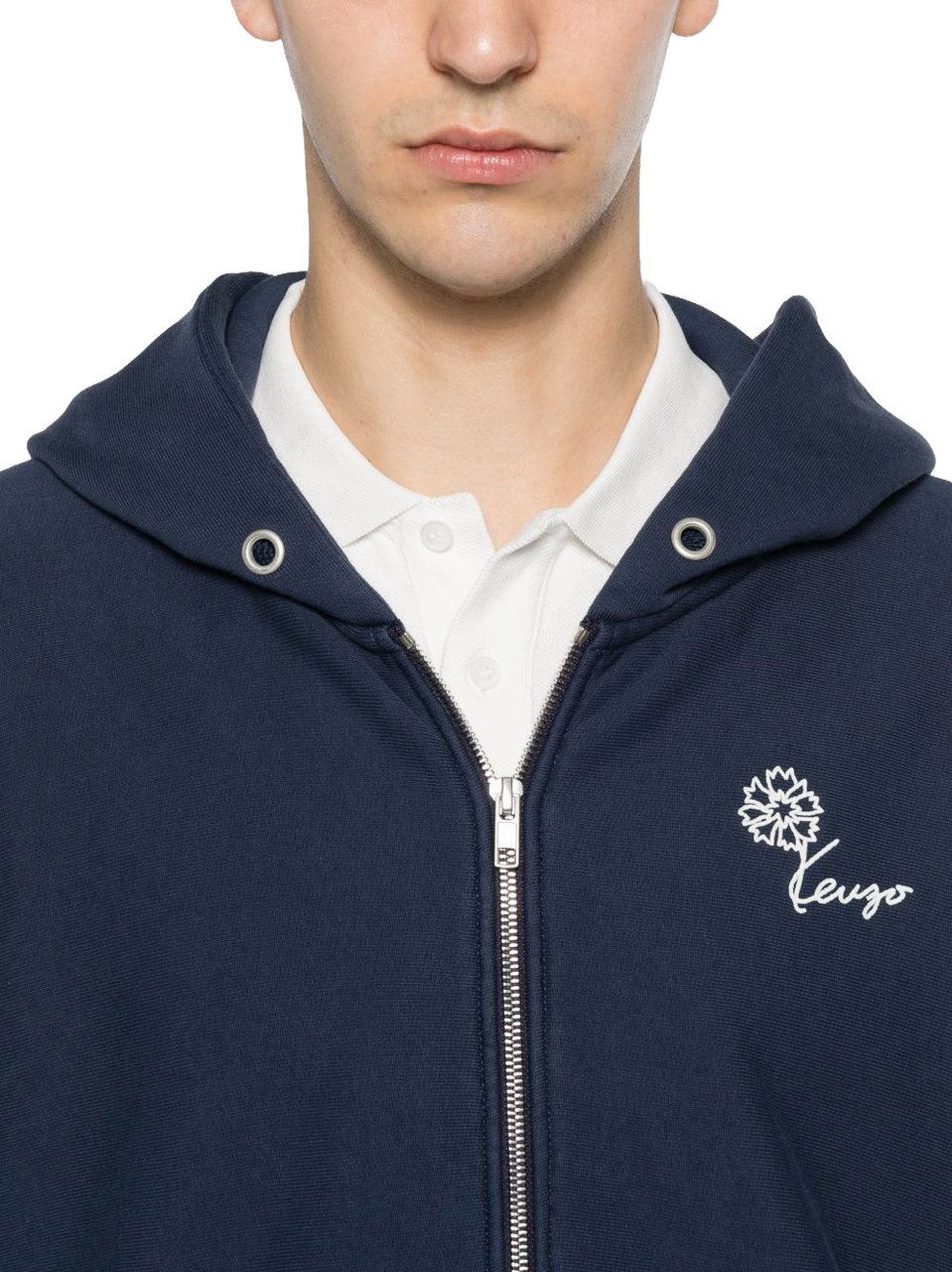 Kenzo Blue Floral Print Hooded Pouch Sweatshirt Blauw