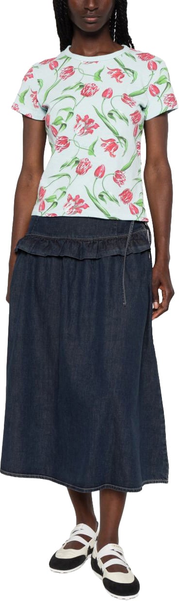 Kenzo Light Blue Floral Print Crew Neck Top Blauw