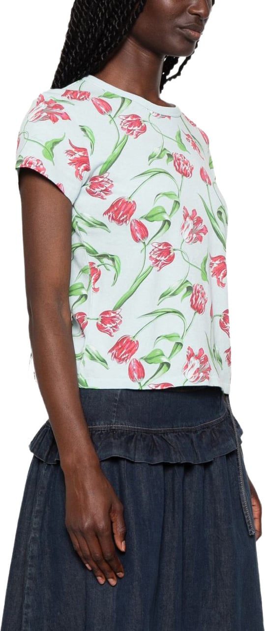 Kenzo Light Blue Floral Print Crew Neck Top Blauw